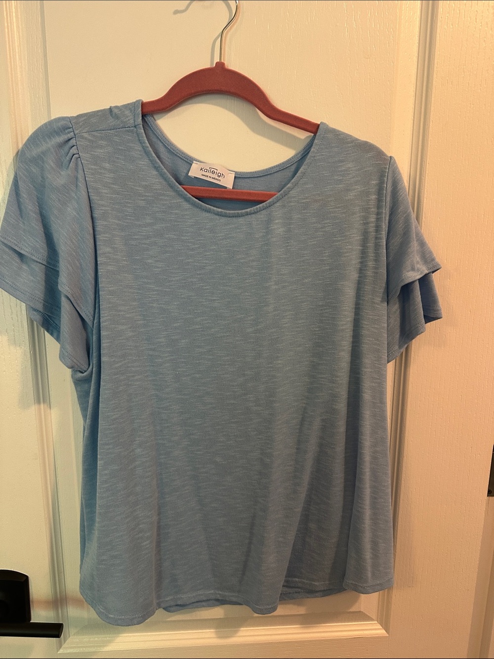 Kaileigh Sky Blue Short Sleeve Ruffle Tee